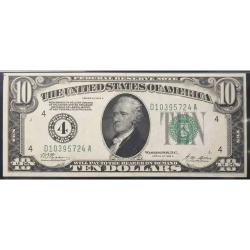 $10 1928-A. Green Seal Small Size $10 Federal Reserve Notes 2001-D (2)