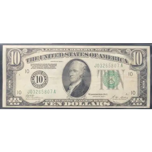 $10 1928-A. Green Seal Small Size $10 Federal Reserve Notes 2001-J