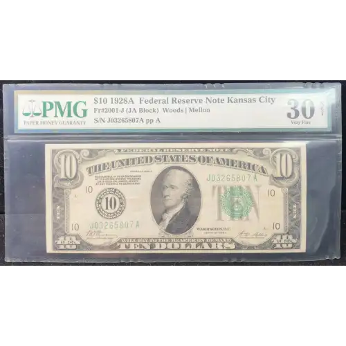 $10 1928-A. Green Seal Small Size $10 Federal Reserve Notes 2001-J (3)