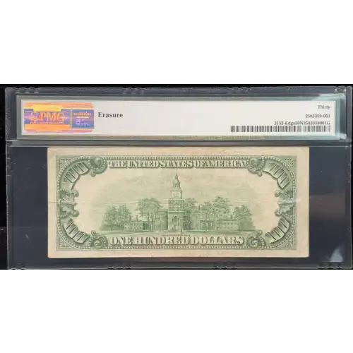 $100 1934 light Green seal. Small Size $100 Federal Reserve Notes 2152-E (3)