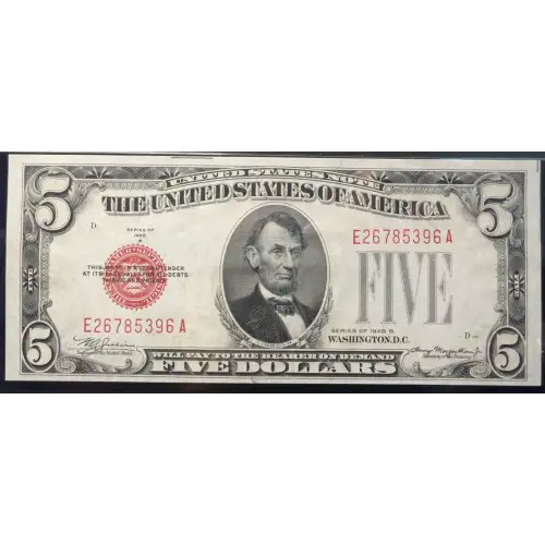 $5 1928-B red seal. Small Legal Tender Notes 1527 (3)