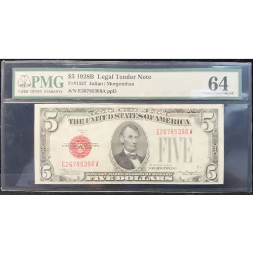 $5 1928-B red seal. Small Legal Tender Notes 1527 (4)