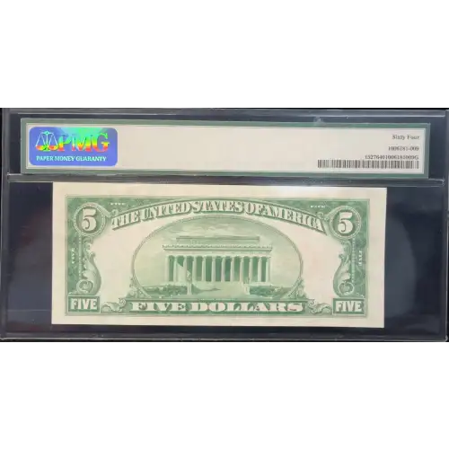 $5 1928-B red seal. Small Legal Tender Notes 1527