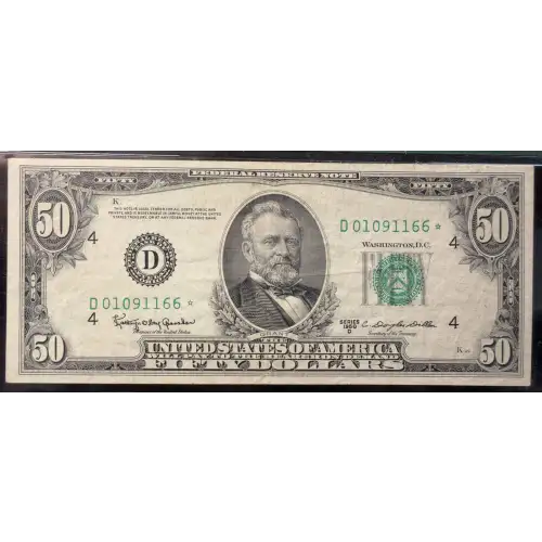 $50 1950-D. blue-Green seal. Small Size $50 Federal Reserve Notes 2111-D* (2)