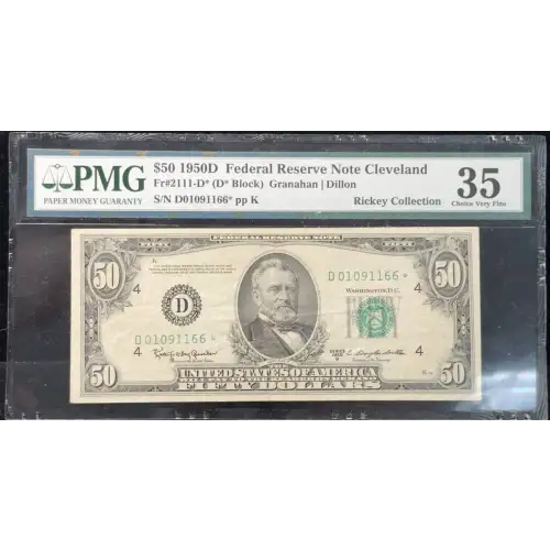 $50 1950-D. blue-Green seal. Small Size $50 Federal Reserve Notes 2111-D* (3)