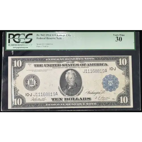 $10 1914 Blue Seal Federal Reserve Notes 942