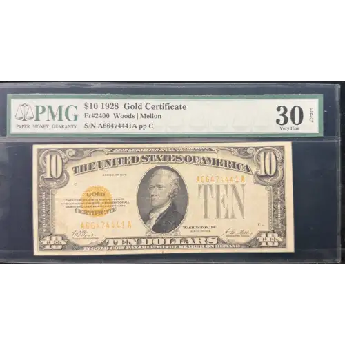 $10 1928 Gold Seal Small Size Gold Certificates 2400