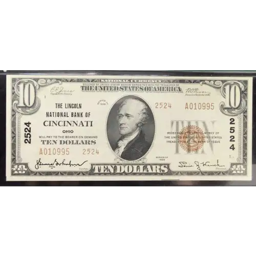$10 1929 small brown seal. Small National Bank Notes 1801-2