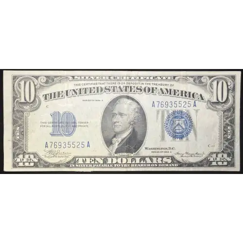 $10 1934-A blue seal. Small Silver Certificates 1702 (2)