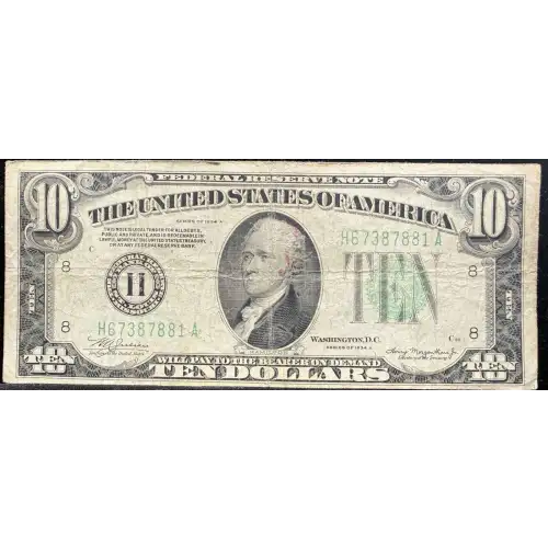 $10 1934-A.  Small Size $10 Federal Reserve Notes 2006-H