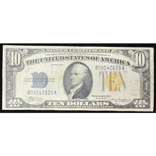 $10 1934-A yellow seal Emergency Notes Issued During WW2 2309