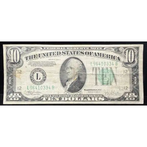 $10 1934-C.  Small Size $10 Federal Reserve Notes 2008-L