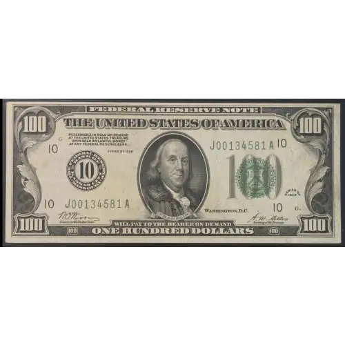 $100 1928  Small Size $100 Federal Reserve Notes 2150-J