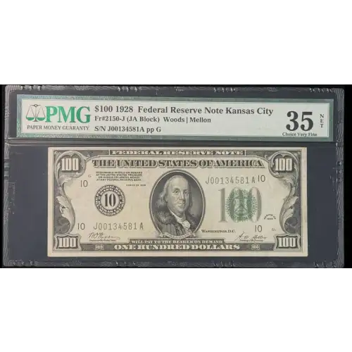 $100 1928  Small Size $100 Federal Reserve Notes 2150-J (3)