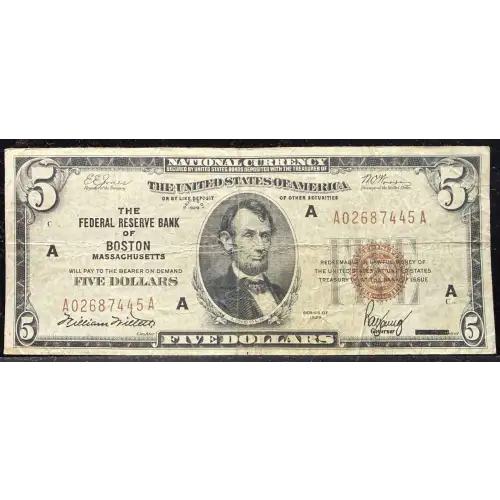 1929 $5 A02687445A