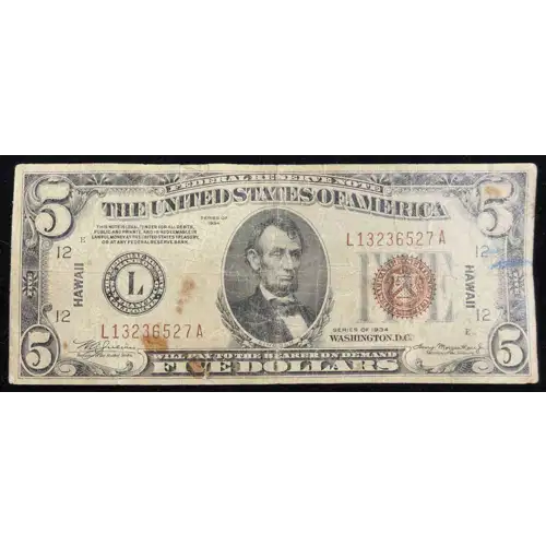 1934 $5 L13236527A