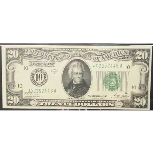 $20 1928-A. Green seal. Small Size $20 Federal Reserve Notes 2051-J