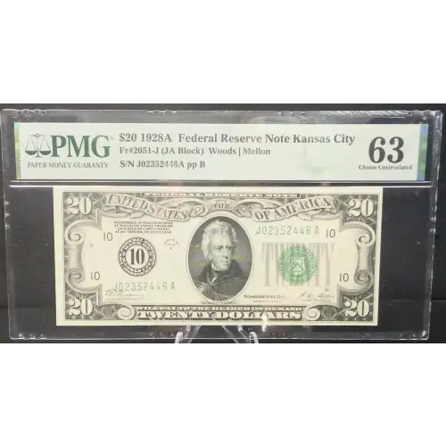 $20 1928-A. Green seal. Small Size $20 Federal Reserve Notes 2051-J (2)