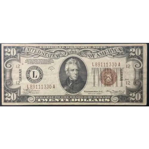 $20 1934-A brown seal Emergency Notes Issued During WW2 2305