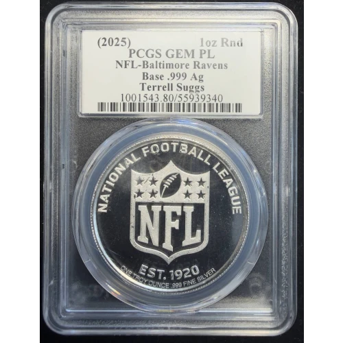 (2025) 1oz Rnd NFL-Baltimore Ravens Base .999 Ag Ultra Terrell Suggs Terrell Suggs (4)