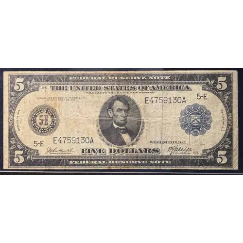 $5 1914 Blue Seal Federal Reserve Notes 860 (4)