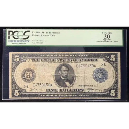 $5 1914 Blue Seal Federal Reserve Notes 860 (3)