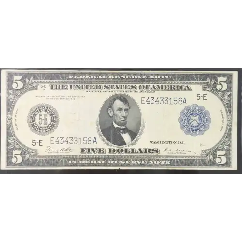 $5 1914 Blue Seal Federal Reserve Notes 863A