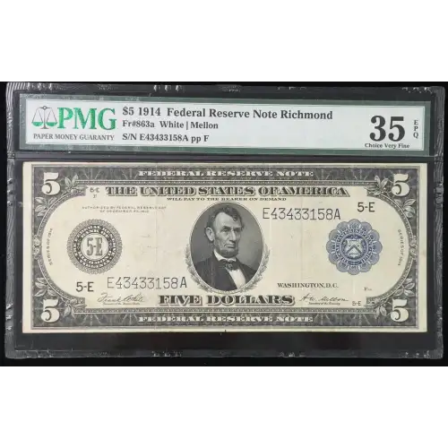 $5 1914 Blue Seal Federal Reserve Notes 863A (4)