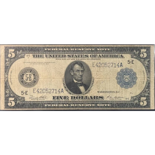$5 1914 Blue Seal Federal Reserve Notes 863A