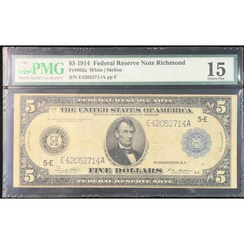 $5 1914 Blue Seal Federal Reserve Notes 863A (4)