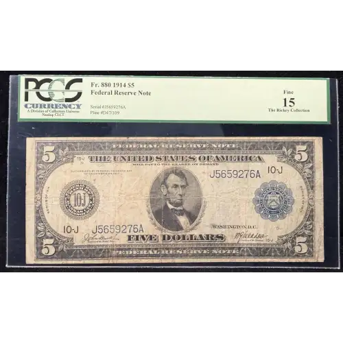 $5 1914 Blue Seal Federal Reserve Notes 880