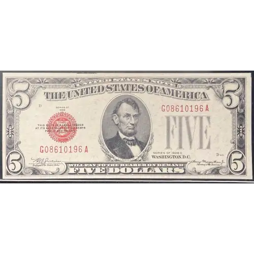 $5 1928-C red seal. Small Legal Tender Notes 1528 (4)