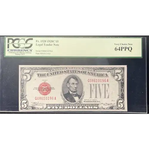 $5 1928-C red seal. Small Legal Tender Notes 1528 (2)