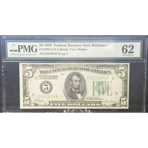 $5 1928 Green seal Small Size $5 Federal Reserve Notes 1950-E (8)