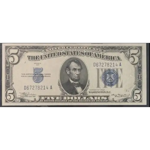 $5 1934 blue seal. Small Silver Certificates 1650