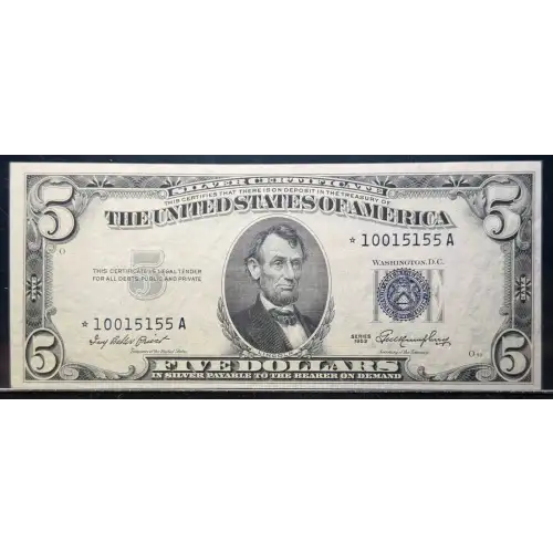 $5 1953 blue seal. Small Silver Certificates 1655* (3)