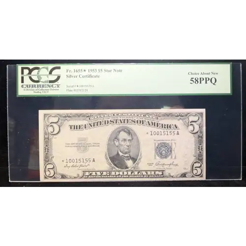 $5 1953 blue seal. Small Silver Certificates 1655* (4)