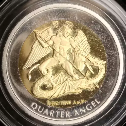 ISLE OF MAN Bi-Metallic .124 AGW Gold center in .124 APW Platinum ring. 1/4 ANGEL