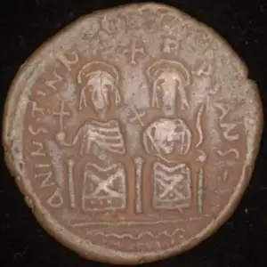 Justin II w/ Sophia, AE Follis