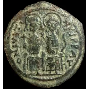 Justin II w/ Sophia, AE Follis