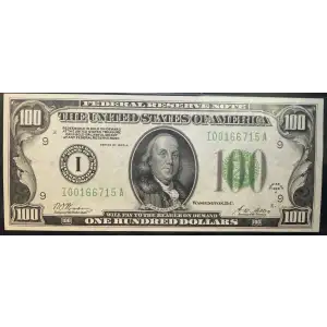 $100 1928-A.  Small Size $100 Federal Reserve Notes 2151-I