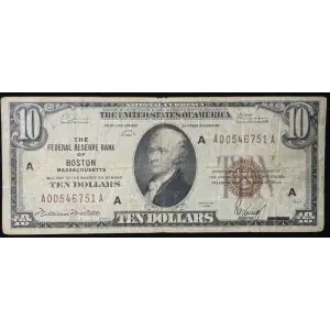 $10 1929 small brown seal. Small National Bank Notes 1801-1