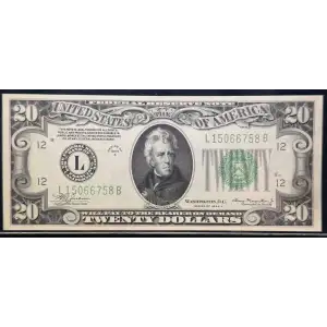 $20 1934-A. blue-Green seal. Small Size $20 Federal Reserve Notes 2055-L (4)