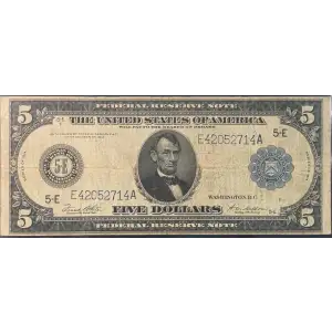 $5 1914 Blue Seal Federal Reserve Notes 863A