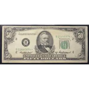 $50 1950-B. blue-Green seal. Small Size $50 Federal Reserve Notes 2109-B* (2)