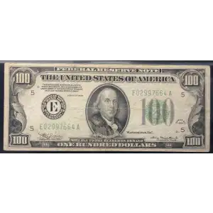$100 1934 light Green seal. Small Size $100 Federal Reserve Notes 2152-E (2)