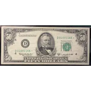 $50 1950-D. blue-Green seal. Small Size $50 Federal Reserve Notes 2111-D* (2)