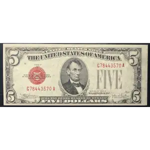 $5 1928-E red seal. Small Legal Tender Notes 1530 (3)