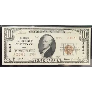 $10 1929 small brown seal. Small National Bank Notes 1801-2