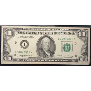 $100 1969 Treasury seal. Small Size $100 Federal Reserve Notes 2164-I* (2)